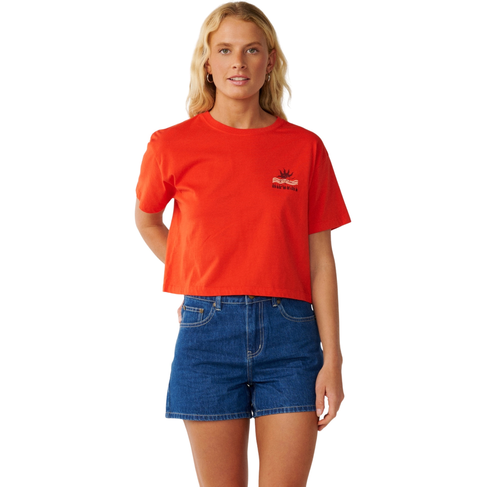 2026 Rip Curl Womens Swell Crop T-Shirt 0P7WTE - Red